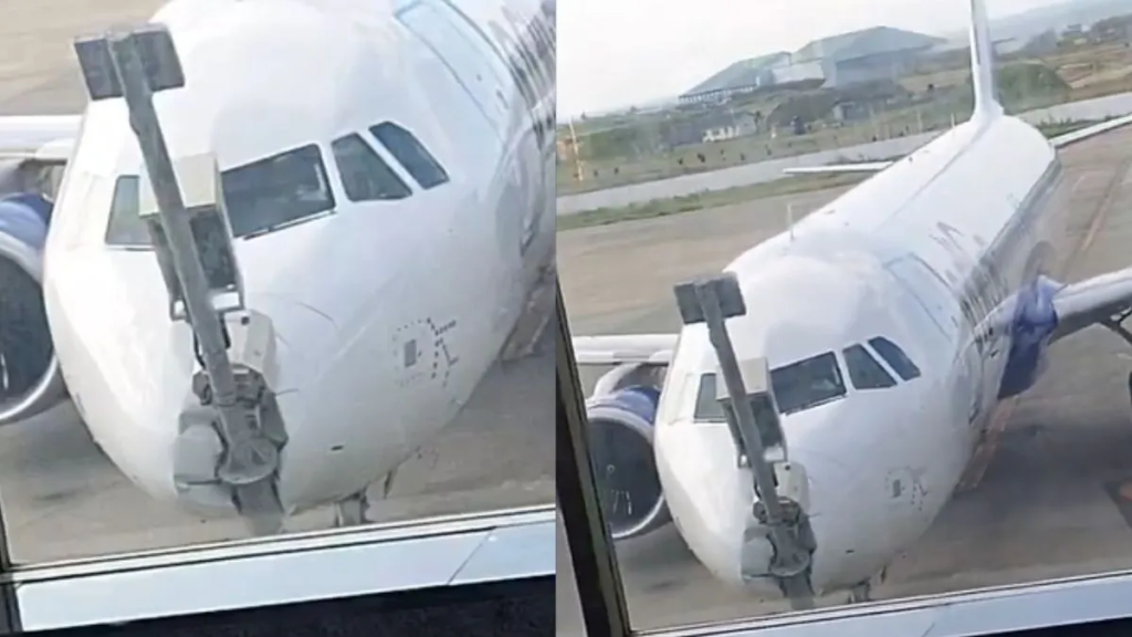 श्रीनगर एयरपोर्ट पर पोल से टकराया इंडिगो विमान, सभी यात्री सुरक्षित Airplane hit pole at Srinagar airport